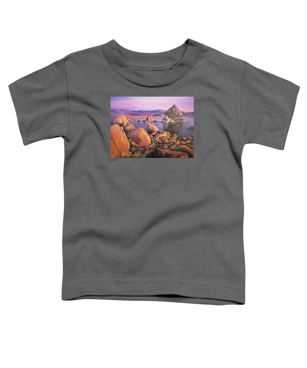Nature Toddler T-Shirt featuring the painting Morning Colors at Lake Pyramid by Donna Tucker