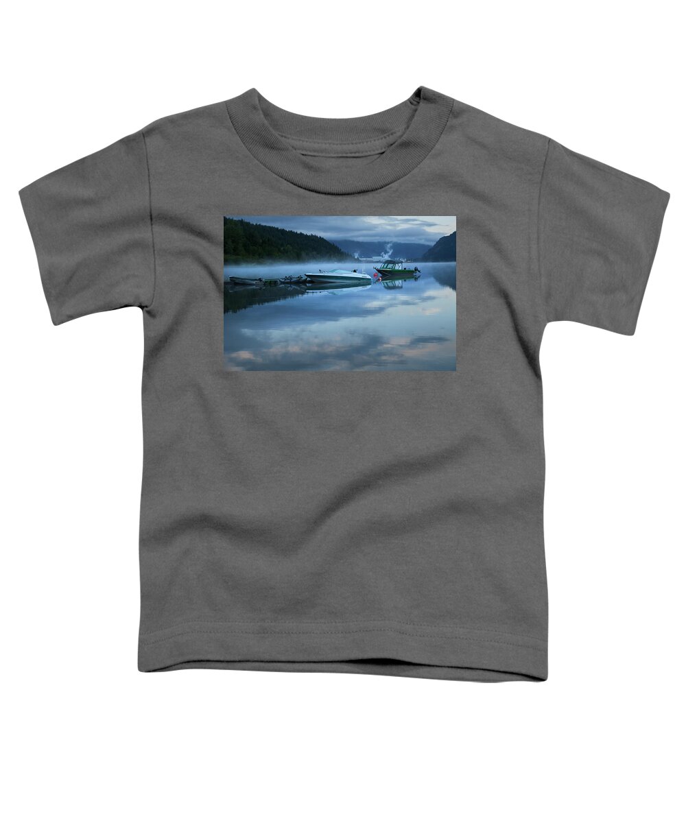 Theresa Tahara Toddler T-Shirt featuring the photograph Morning Mist Adams Lake by Theresa Tahara
