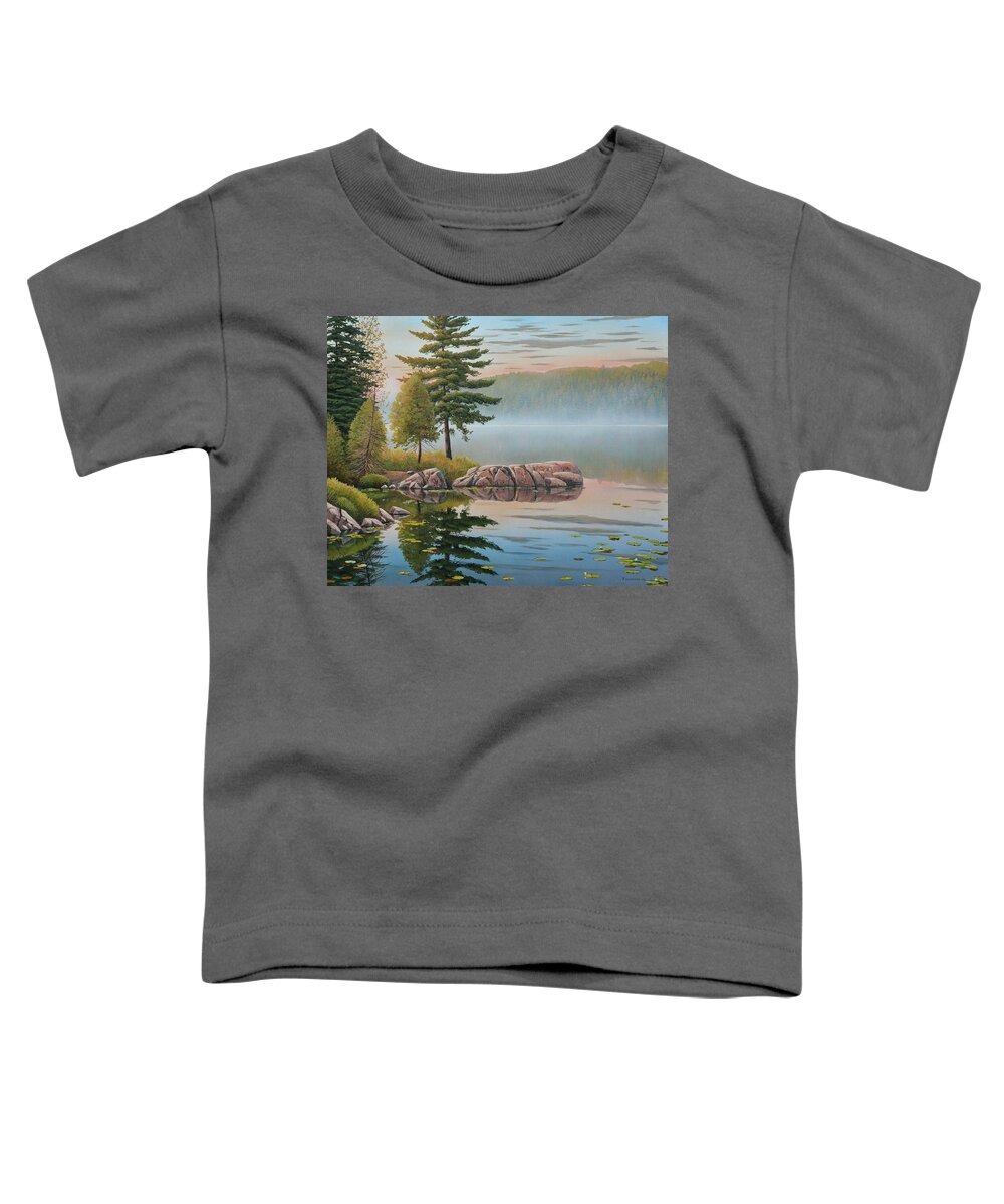 Jake Vandenbrink Toddler T-Shirt featuring the painting Morning Stillness by Jake Vandenbrink