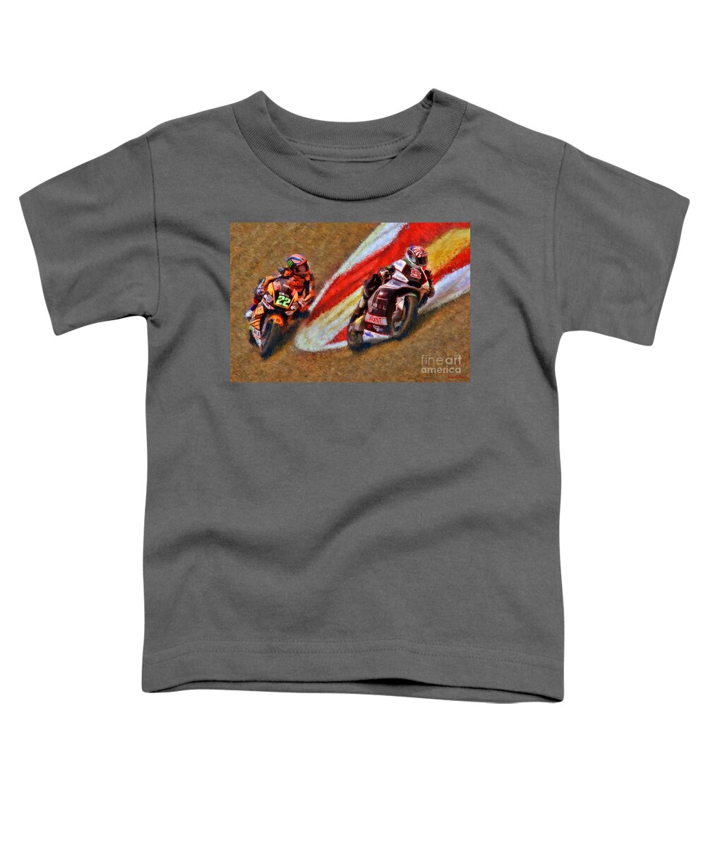 Moto2 Toddler T-Shirt featuring the photograph Moto2 Johann Zarco Leads Sam Lowes by Blake Richards
