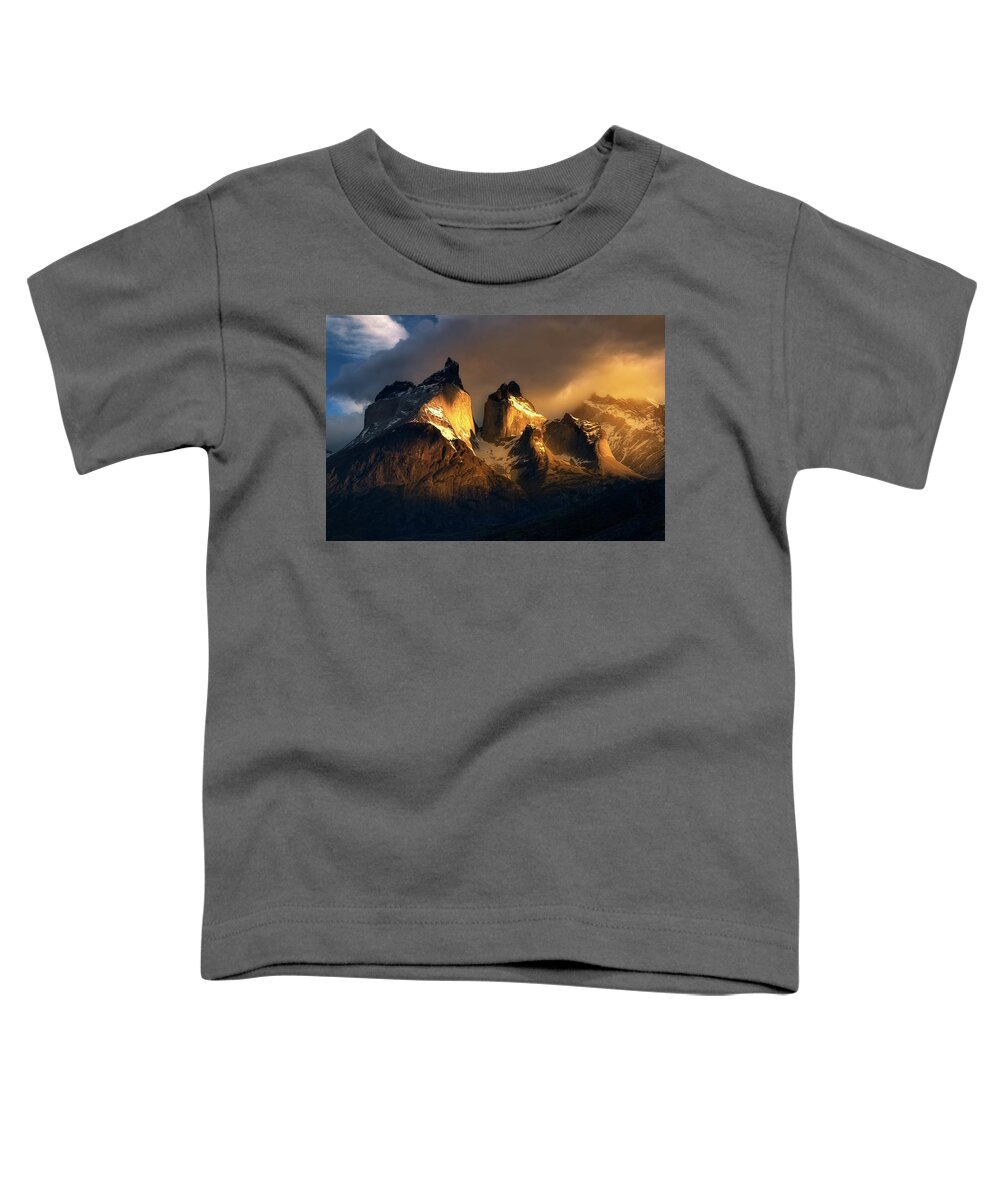 Paine Massif Toddler T-Shirt featuring the photograph Mountain Golden Glow by Nicki Frates