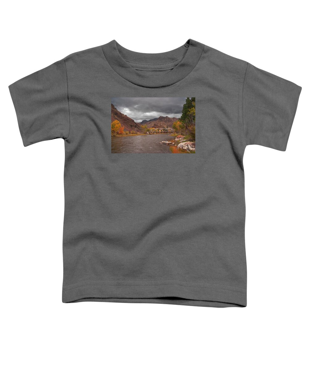 Steel Toddler T-Shirt featuring the photograph Mountain River Bridge by Grant Groberg