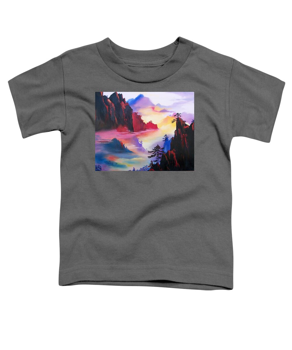 Tranquil Toddler T-Shirt featuring the painting Mountain Top Sunrise by Sharon Duguay