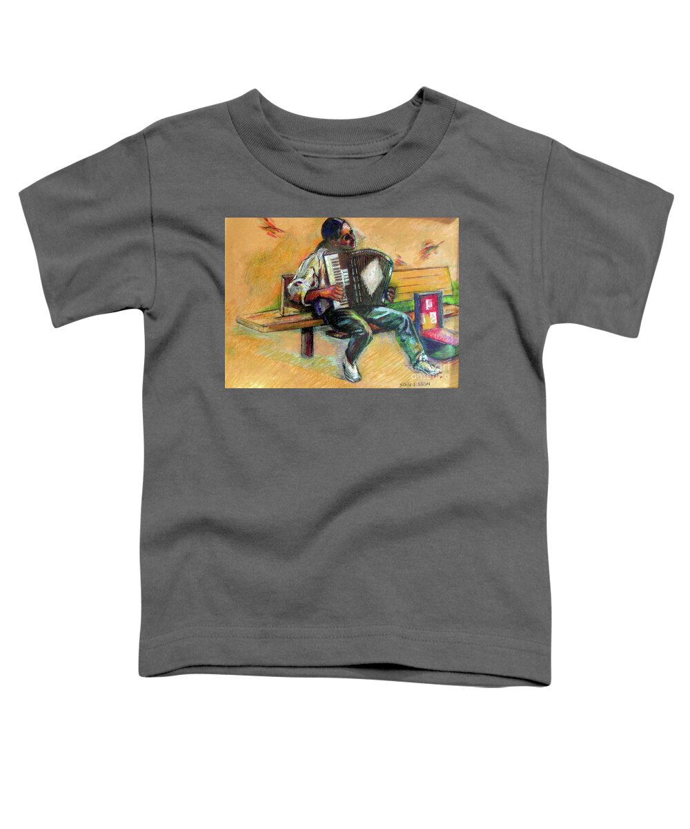 Music Toddler T-Shirt featuring the drawing Musician With Accordion by Stan Esson