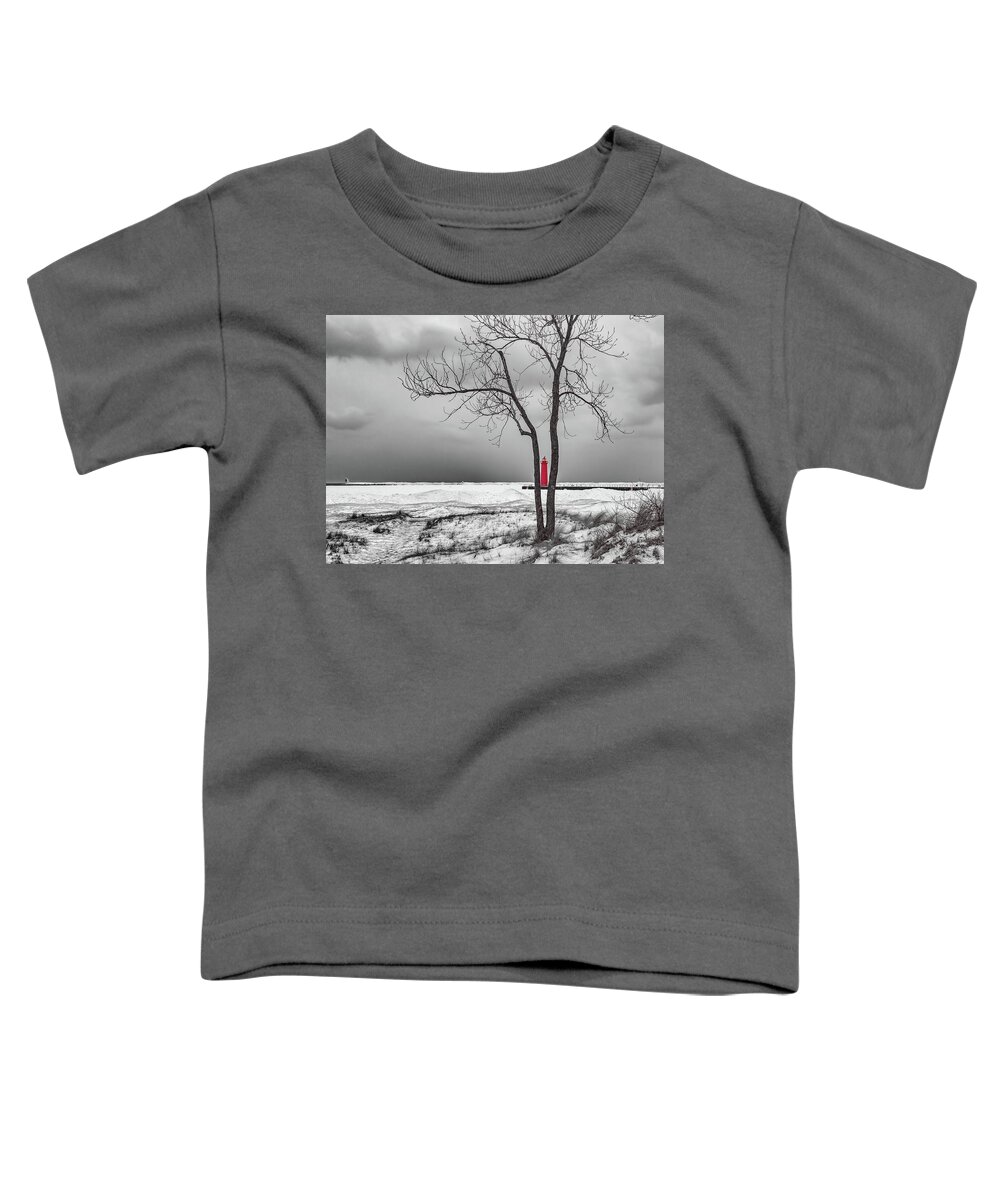 Clouds Toddler T-Shirt featuring the photograph Muskegon Lighthouse in Winter by Joe Holley