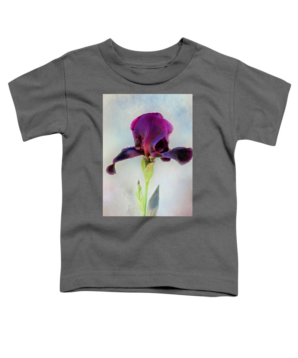 Black Iris Print Toddler T-Shirt featuring the photograph Mystical Black Iris Print by Gwen Gibson