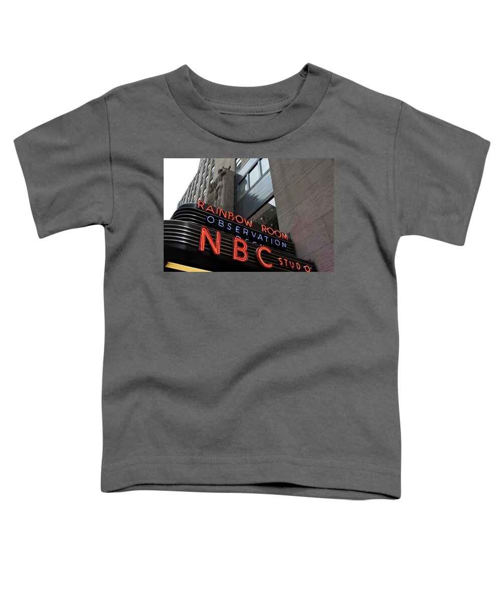 Iconic Sign Toddler T-Shirt featuring the photograph NBC Studio Rainbow Room Sign by Lorraine Devon Wilke