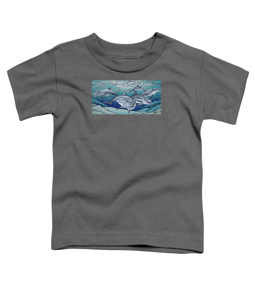 Dolphins Toddler T-Shirt featuring the painting Nereus' Guardians by William Love