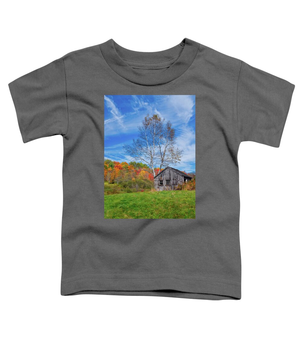 New England Toddler T-Shirt featuring the photograph Old Barn and New England Fall Foliage by Robert Bellomy