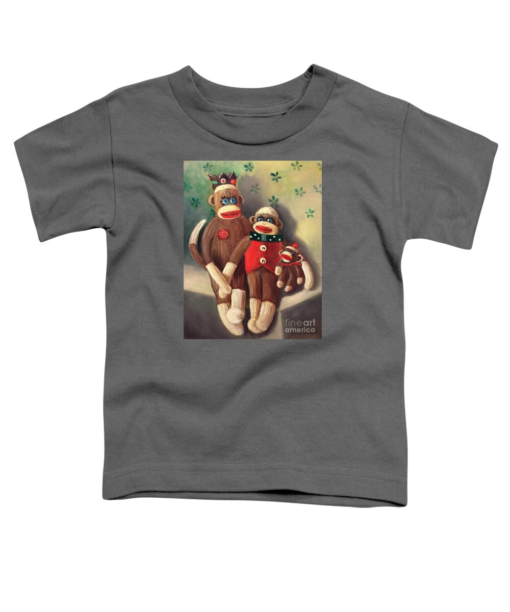 Sock Monkeys Toddler T-Shirt featuring the painting No Monkey Business Here 2 by Rand Burns