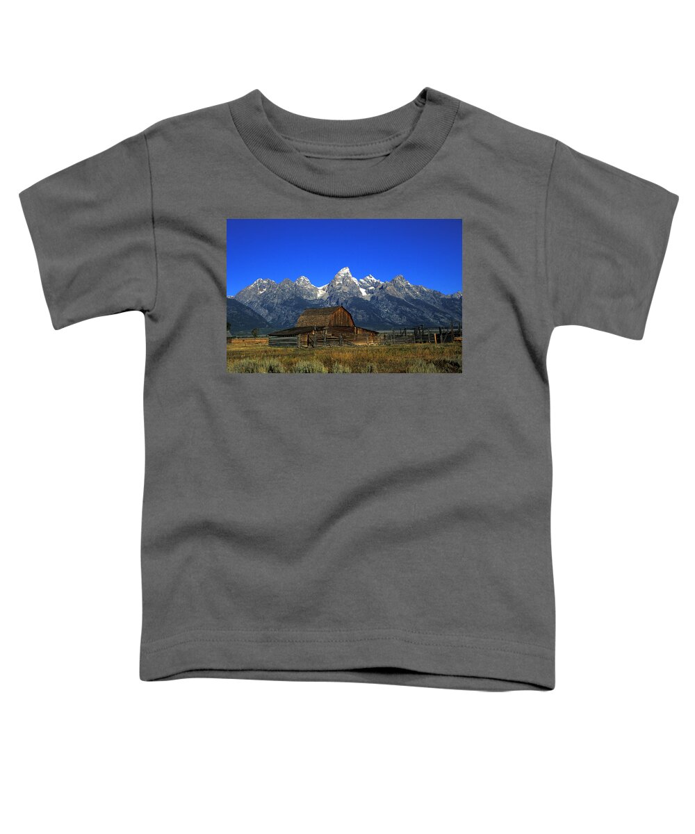 Late Snow Toddler T-Shirt featuring the photograph North Moulton barn Grand Tetons by Gary Langley