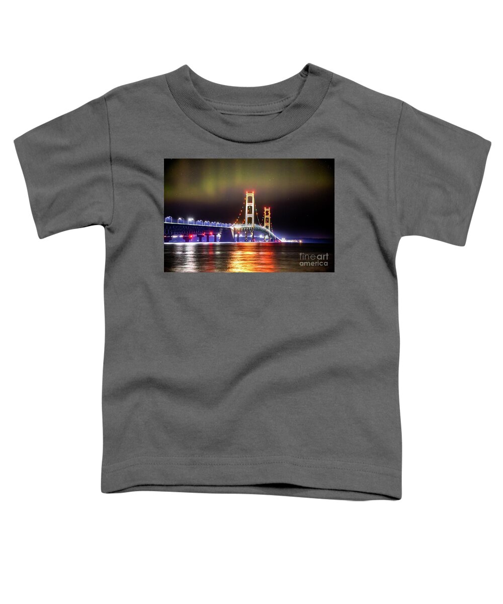 Mackinac Toddler T-Shirt featuring the photograph Northern Lights Over Mackinac Bridge -5445 by Norris Seward