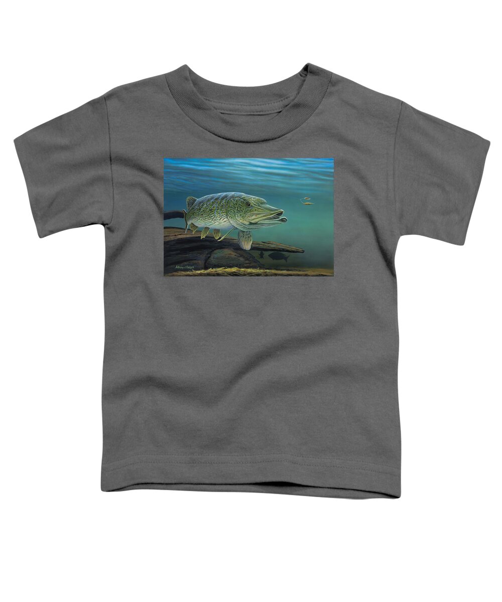 Northern Toddler T-Shirt featuring the painting Northern Pike by Anthony J Padgett