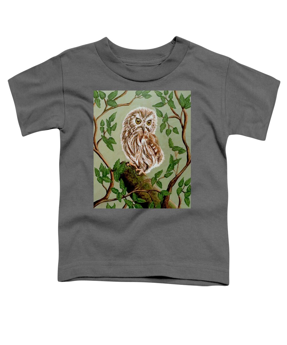 Painting Toddler T-Shirt featuring the painting Northern Saw-Whet Owl by Teresa Wing