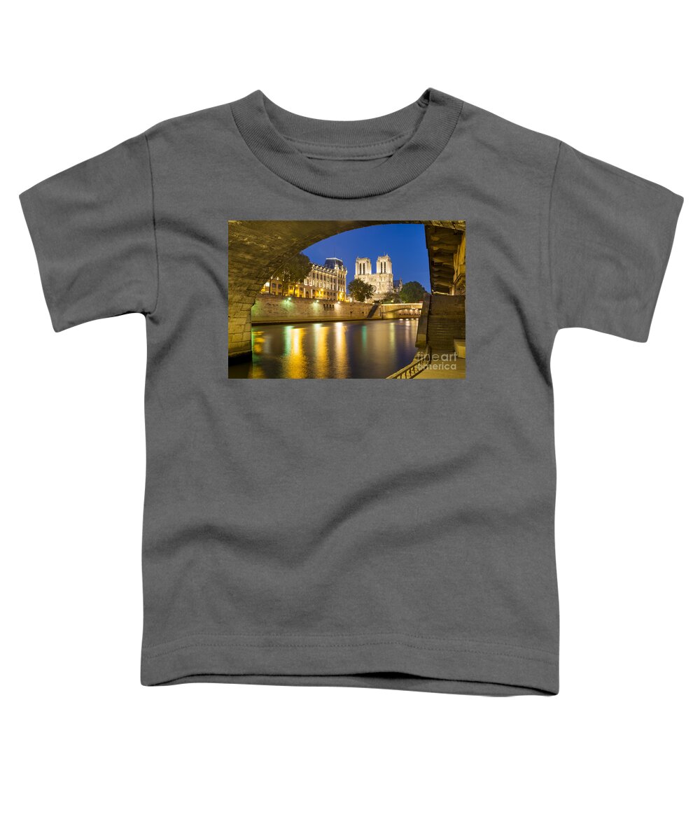 Paris Toddler T-Shirt featuring the photograph Notre Dame - Paris Night View by Brian Jannsen