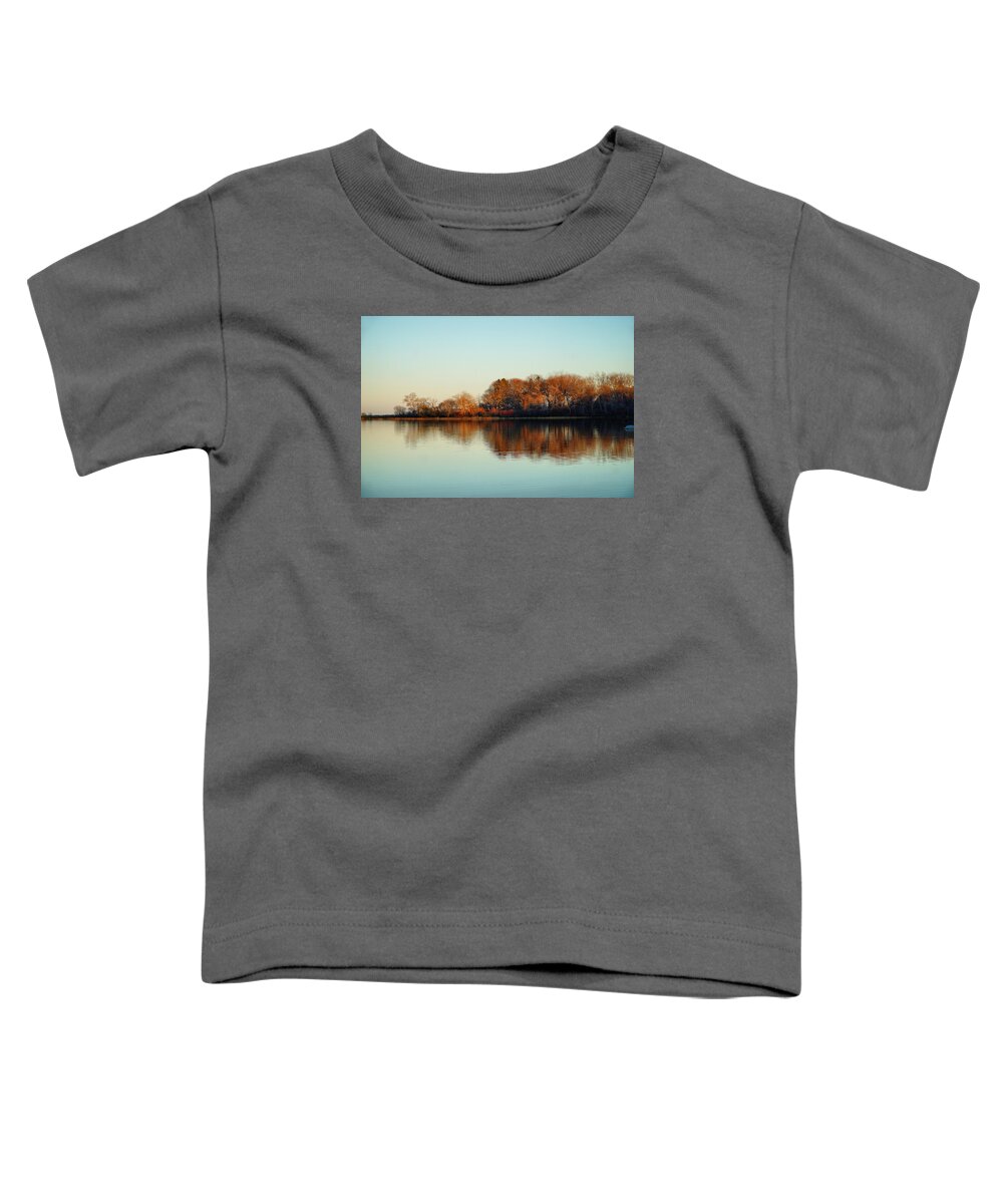 Landscape Toddler T-Shirt featuring the photograph November Golden Reflections by Lilia S