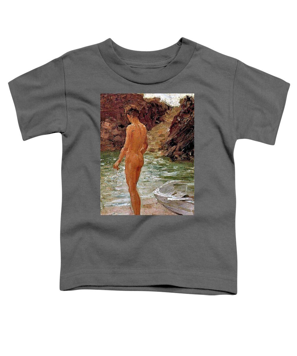 Nude Boy Toddler T-Shirt featuring the painting Nude Boy by Henry Scott Tuke