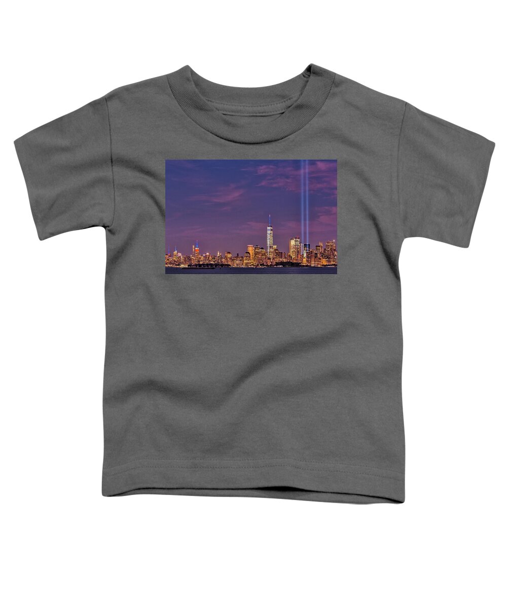 September 11 Toddler T-Shirt featuring the photograph NYC Landmarks WTC Tribute In Light by Susan Candelario