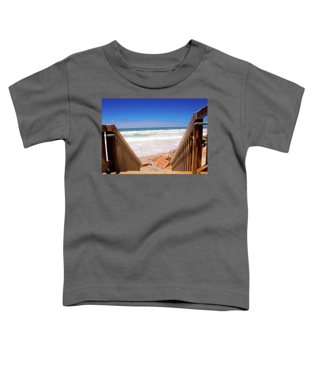 Beach Toddler T-Shirt featuring the photograph Oceanside Steps by Alison Frank