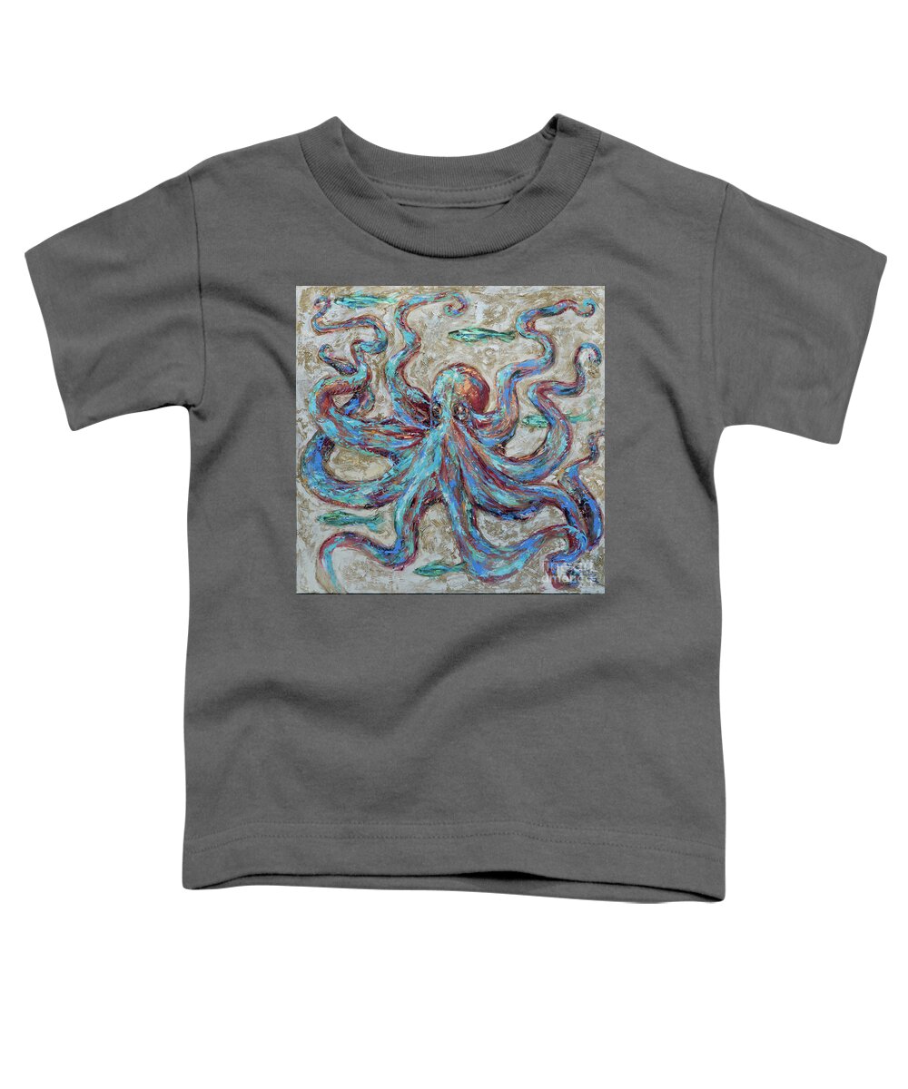 Ocean Toddler T-Shirt featuring the painting Octopus Blues by Linda Olsen