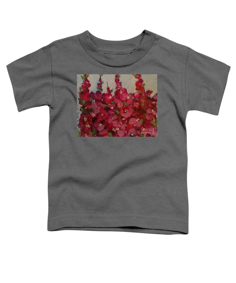 Floral Toddler T-Shirt featuring the painting Oh My Hollyhocks by Sherry Harradence