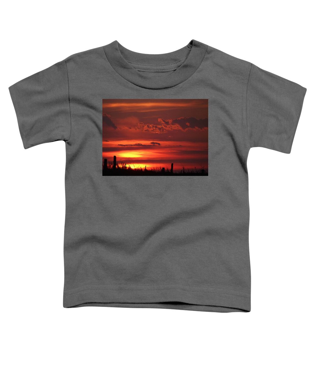 Oklahoma Sky Toddler T-Shirt featuring the mixed media Oklahoma Sky at Daybreak by Shelli Fitzpatrick