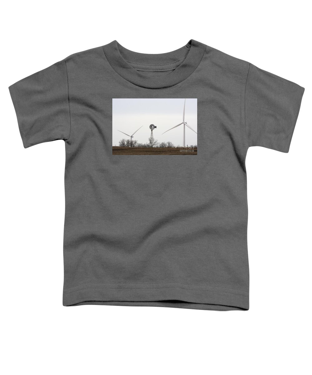 Wind Mill Windmill Power Generation Electric Electrical Electricity Toddler T-Shirt featuring the photograph Old and New Technologies 5319 by Ken DePue