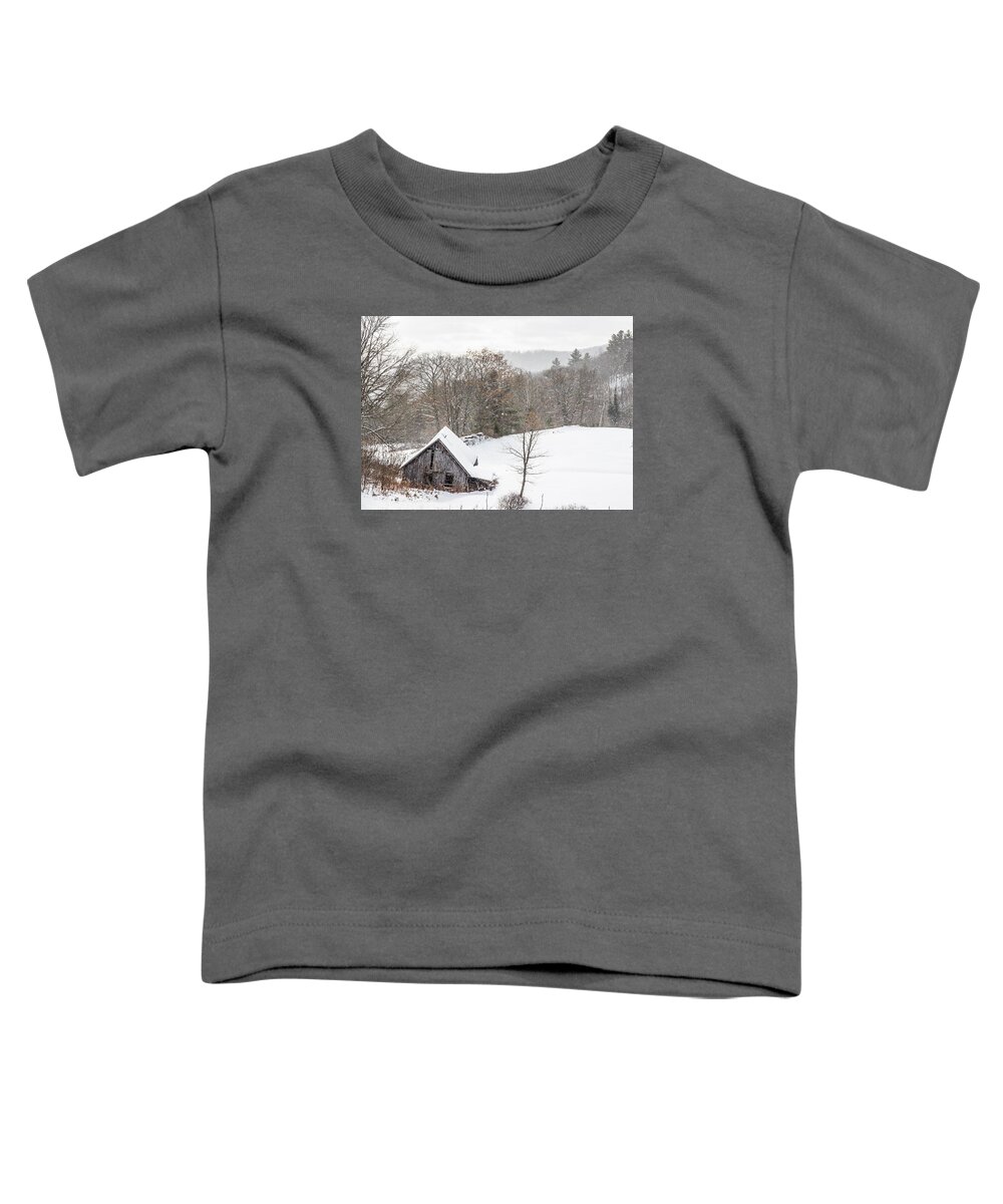 Barn Toddler T-Shirt featuring the photograph Old Barn on a Winter Day Wide View by Tim Kirchoff