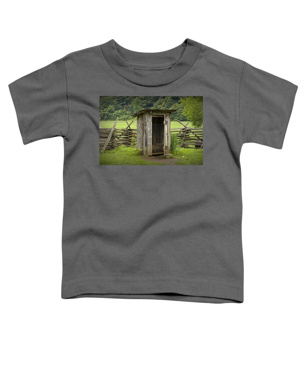 Art Toddler T-Shirt featuring the photograph Old Outhouse on the Museum Farm in the Smoky Mountains by Randall Nyhof