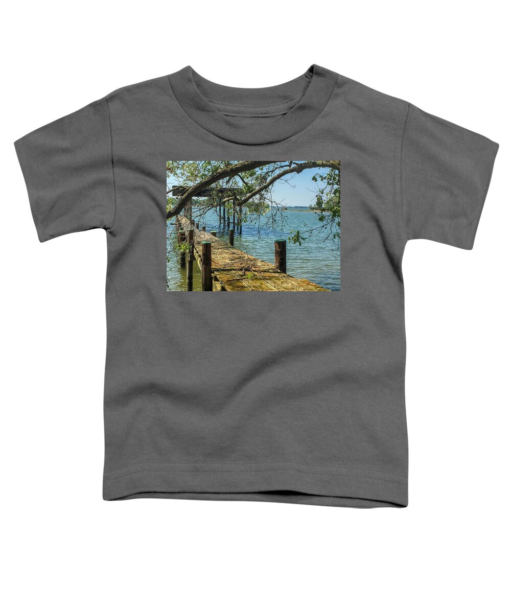 Water Toddler T-Shirt featuring the photograph Old Pier on the Tred Avon by Charles Kraus