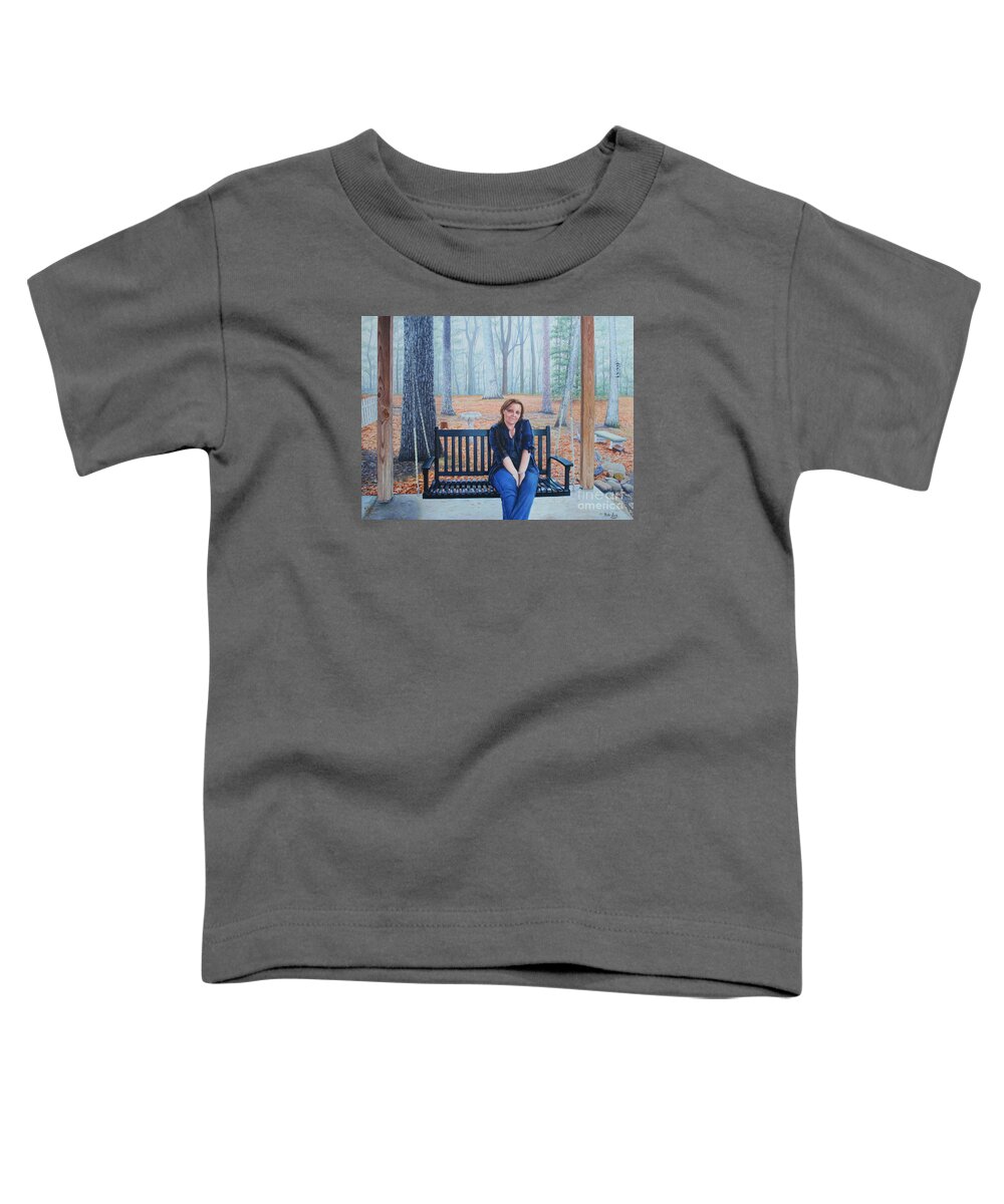 Portrait Toddler T-Shirt featuring the painting On The Porch Swing by Mike Ivey