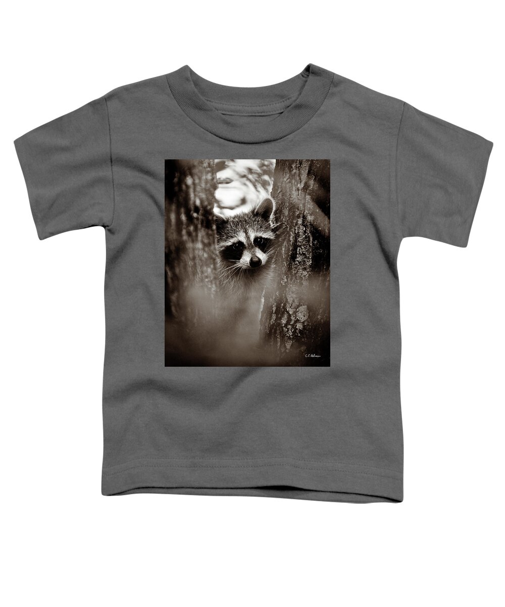 Racoon Toddler T-Shirt featuring the photograph On Watch - Sepia by Christopher Holmes