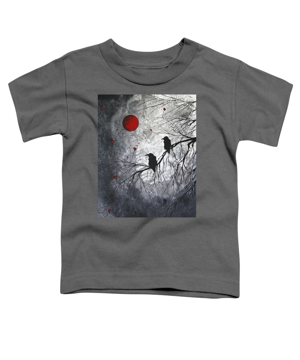 Birds Toddler T-Shirt featuring the painting Original Abstract Surreal Raven Red Blood Moon Painting The Overseers by MADART by Megan Aroon