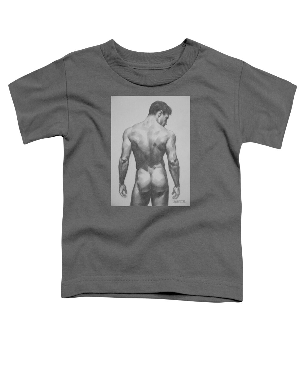Original Drawing Toddler T-Shirt featuring the drawing Original Drawing Artwork Male Nude Men On Paper #16-1-7 by Hongtao Huang