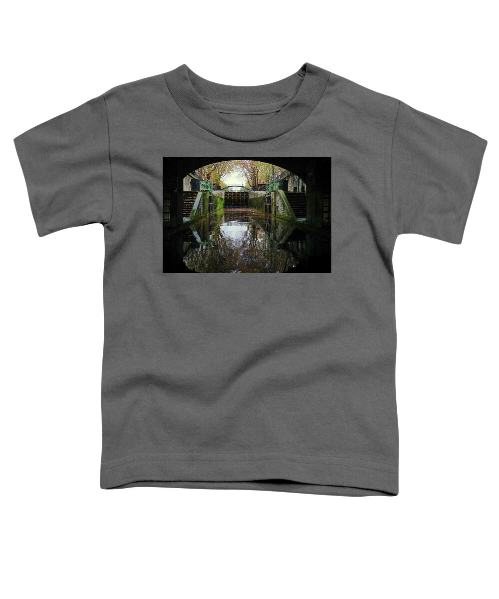 Paris Toddler T-Shirt featuring the photograph Out Of The Darkness On A Canal Cruise In Paris France by Rick Rosenshein