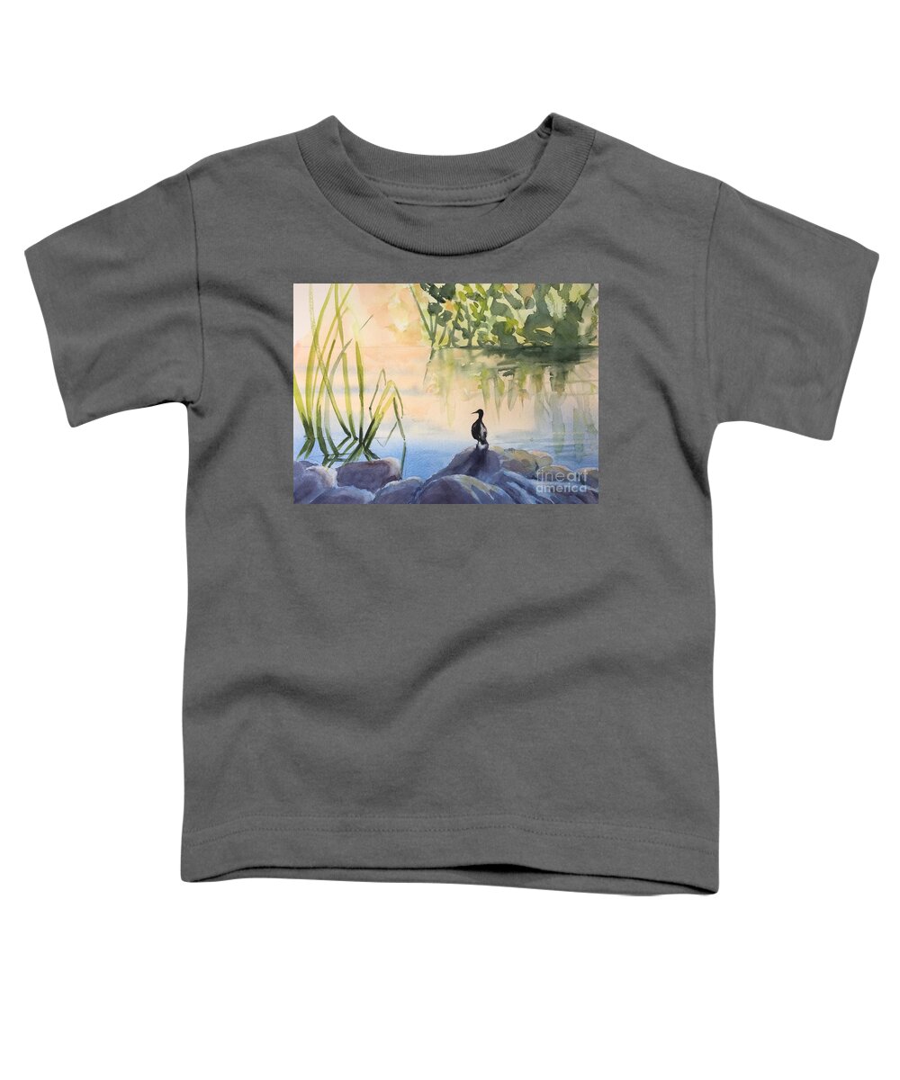 Duck Toddler T-Shirt featuring the painting Overlooking the Lake by Watercolor Meditations