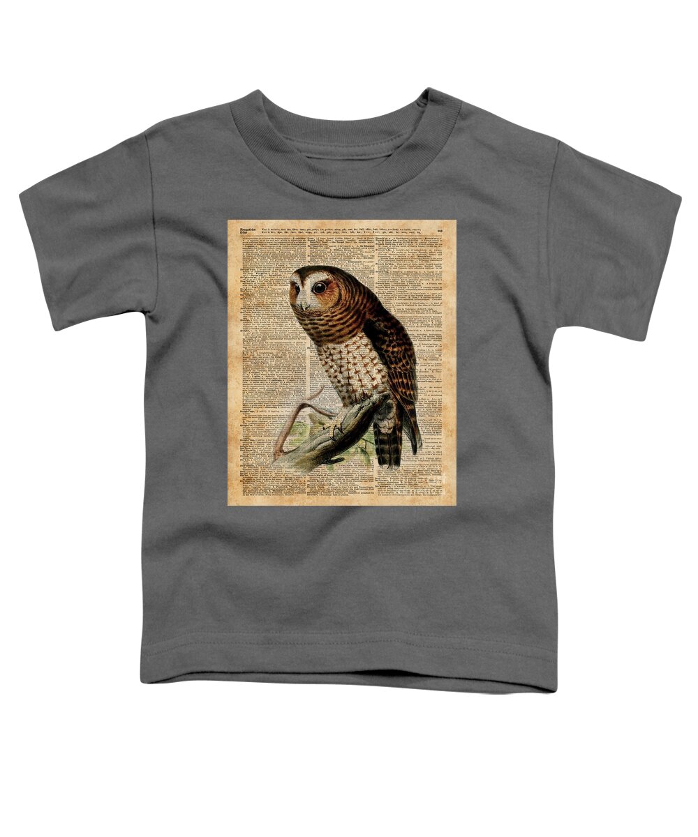 Owl Toddler T-Shirt featuring the digital art Owl Vintage Illustration Over Old Encyclopedia Page by Anna W