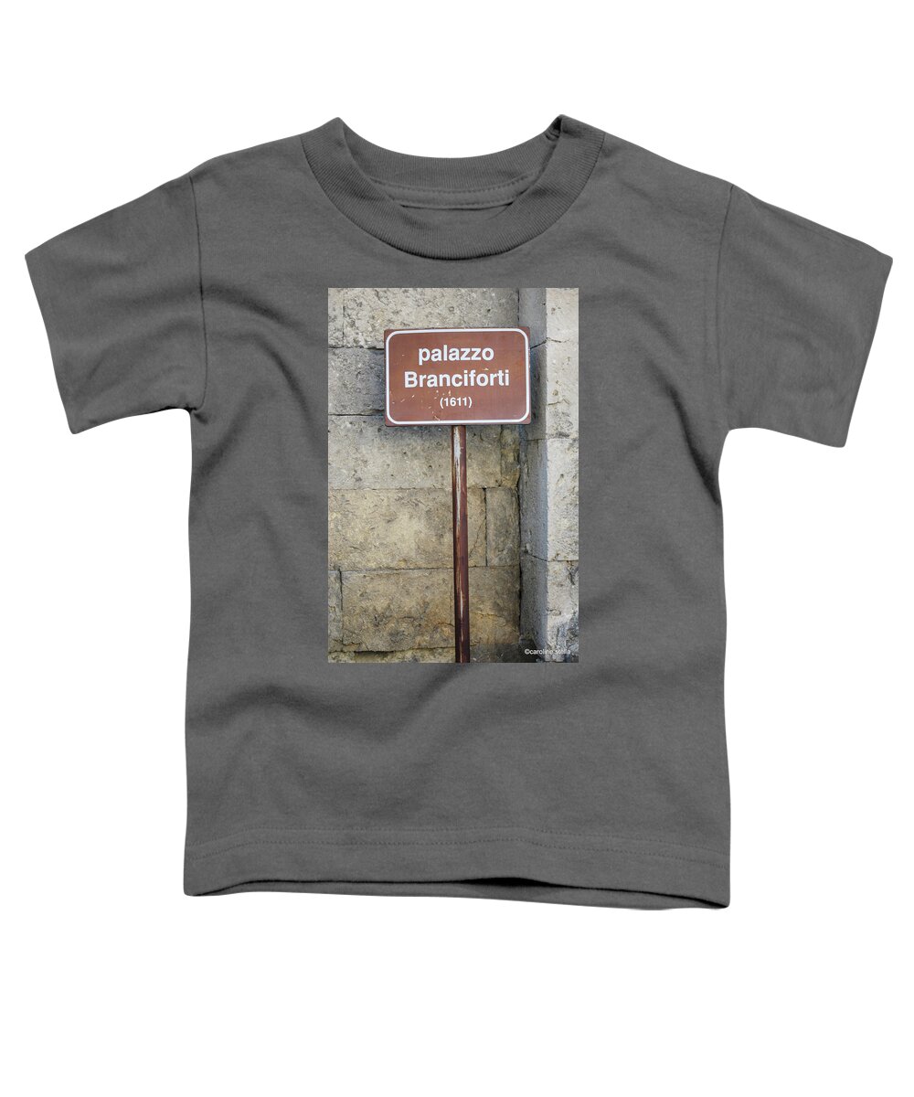 Signage Toddler T-Shirt featuring the photograph palazzo Branciforte 1611 by Caroline Stella