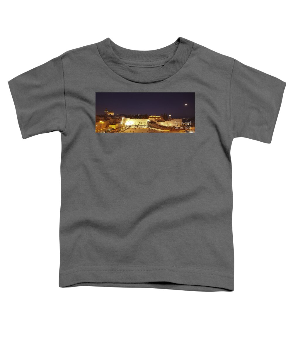 Israel Toddler T-Shirt featuring the photograph Panoramic night view of the Wailing Wall by Alon Meir