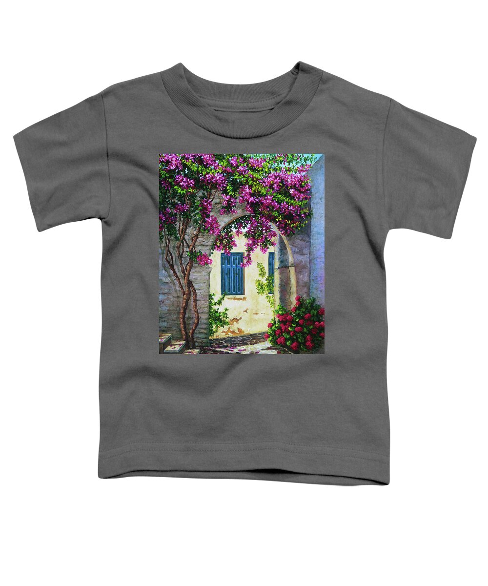 Paros Toddler T-Shirt featuring the painting Garden Path in Paros, Greece by Marie Witte