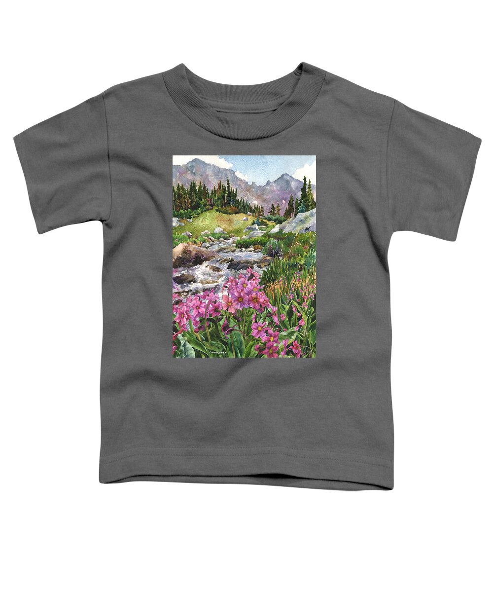 Pink Flowers Art Toddler T-Shirt featuring the painting Parry's Primrose by Anne Gifford