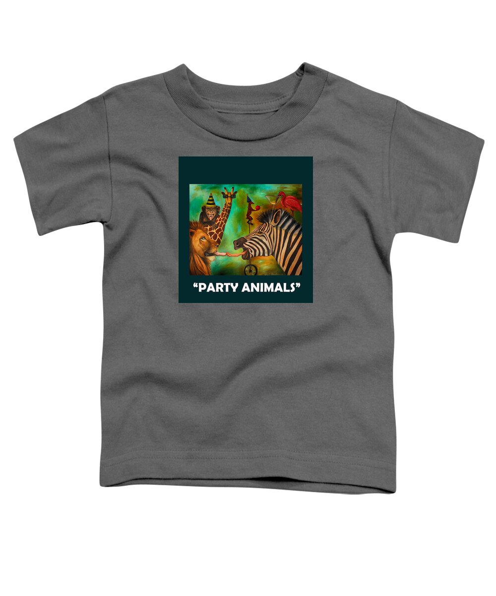 Party Animals Toddler T-Shirt featuring the painting Party Animals with Lettering by Leah Saulnier The Painting Maniac