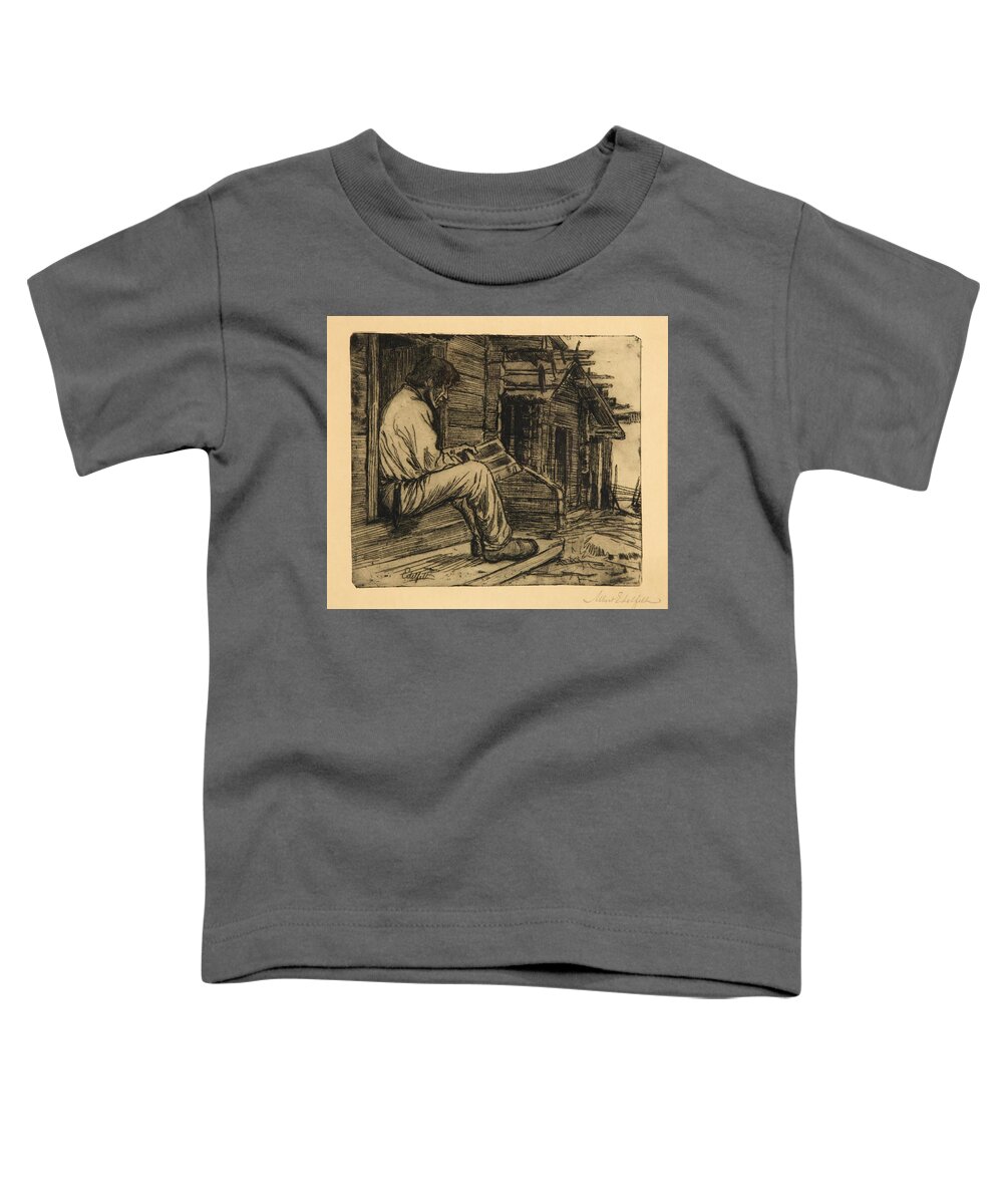 Albert Edelfelt Finnish Peasant Reading The Bible Toddler T-Shirt featuring the painting Peasant reading the Bible by MotionAge Designs