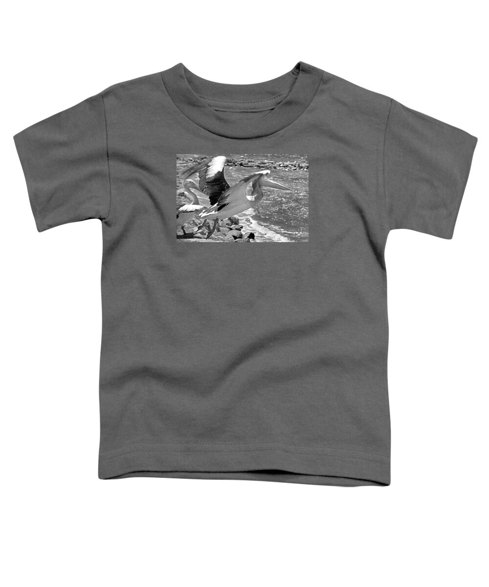 Pelican Toddler T-Shirt featuring the photograph Pelican's Take Off by Miroslava Jurcik