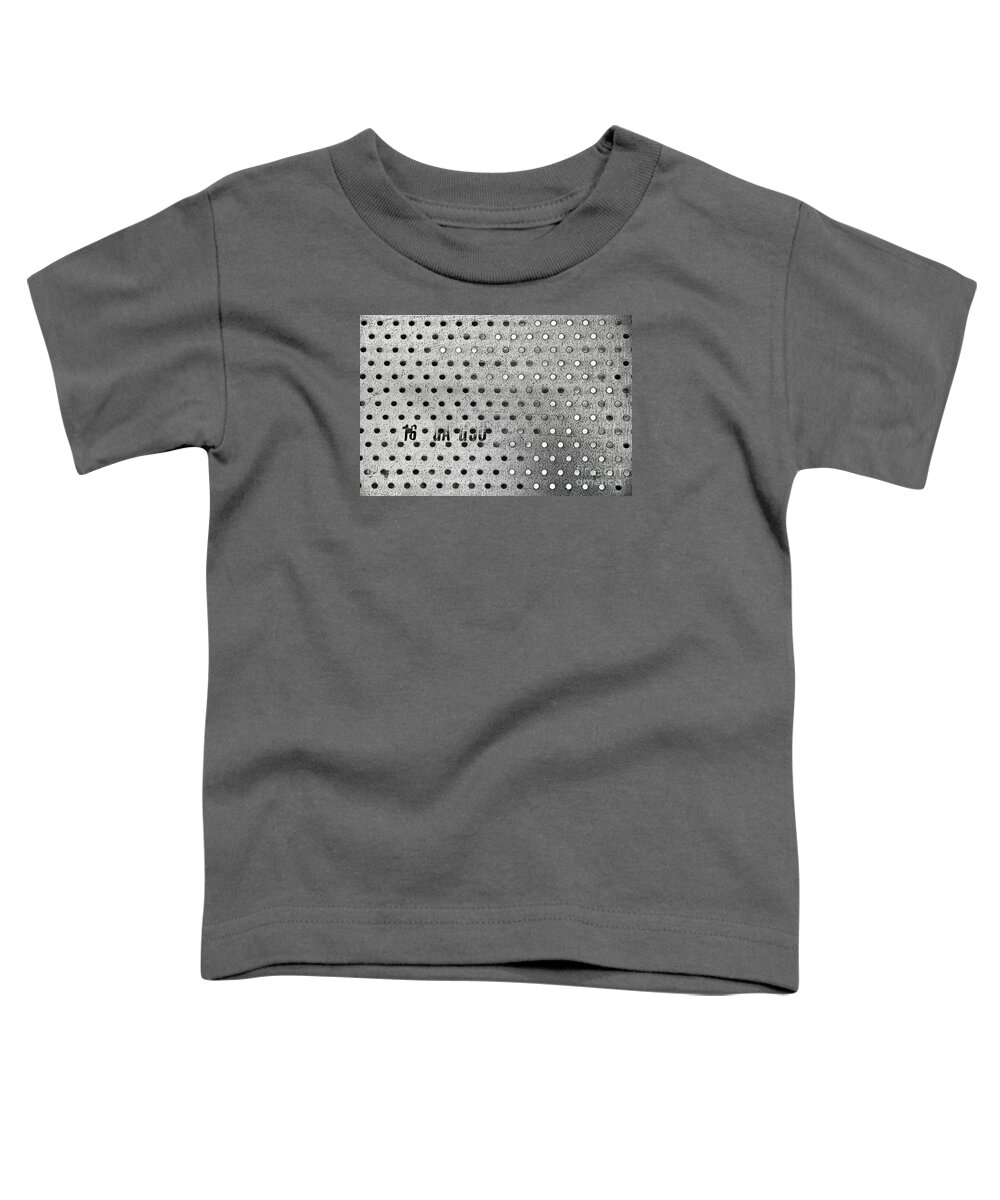 Perforate Perforated Metal Sheel Steel Holes Pattern Black White Monochrome Toddler T-Shirt featuring the photograph Perforated Metal 0890 by Ken DePue