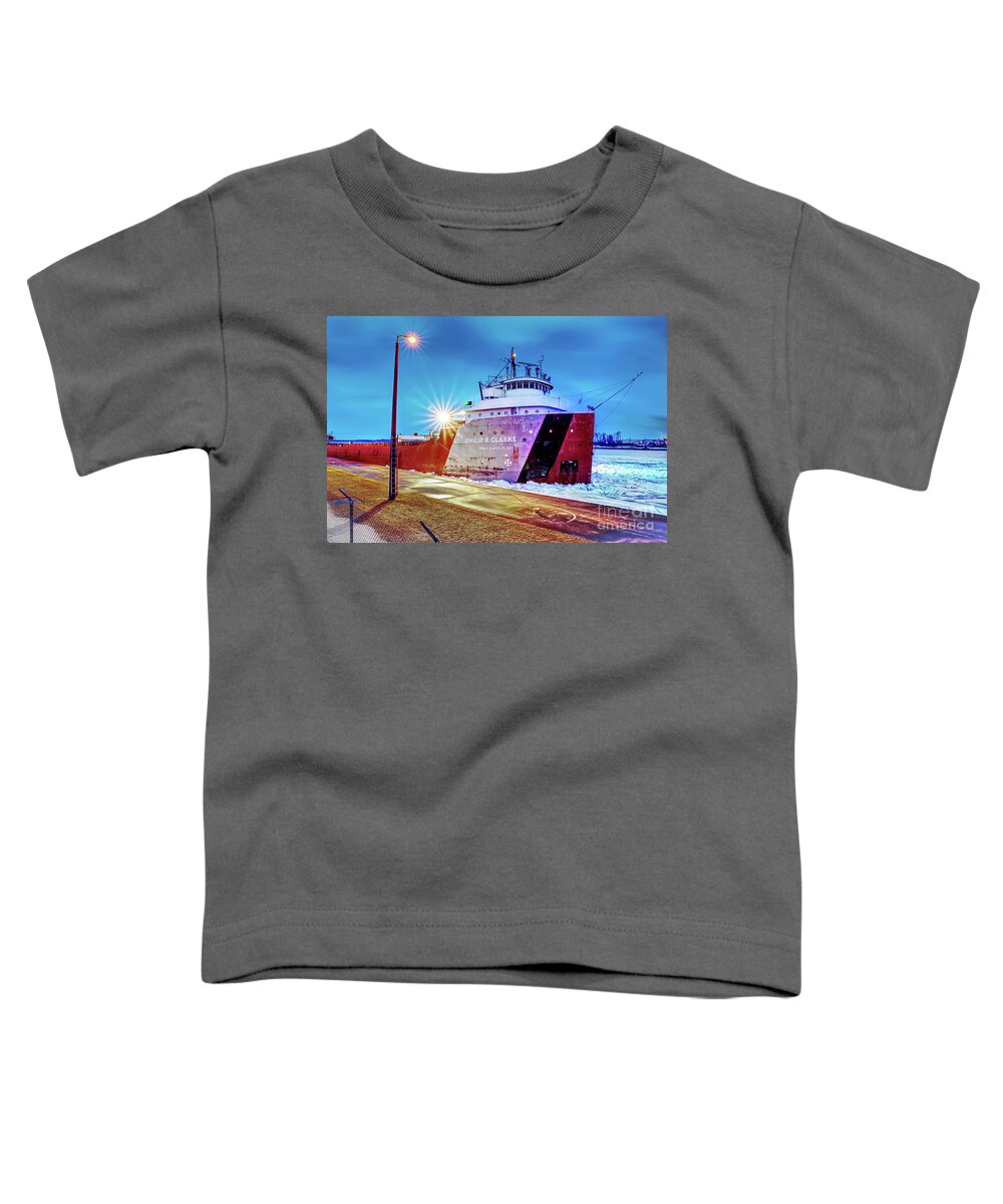 Great Lake Freighter Toddler T-Shirt featuring the photograph Philip R.Clarke West Pier Sault Ste.Marie Michigan -3124 by Norris Seward