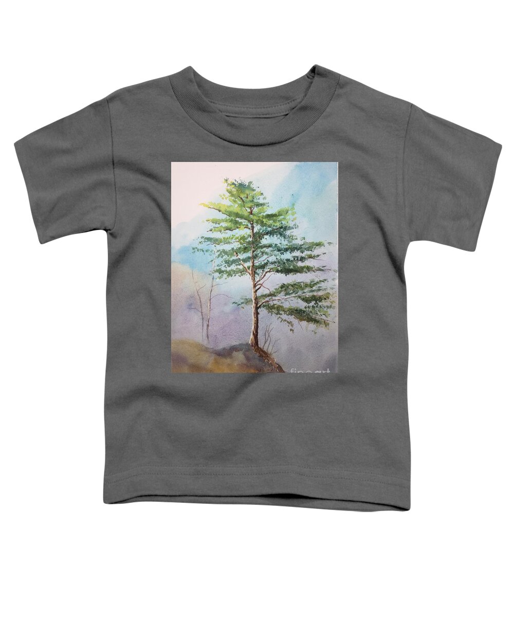 Pine Tree In Watercolor Toddler T-Shirt featuring the painting Pine tree by Watercolor Meditations