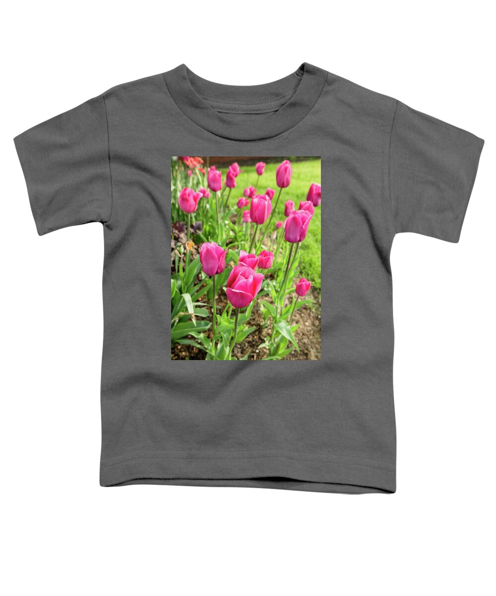Belknap Mill Toddler T-Shirt featuring the photograph Pink Tulips - Belknap Mill by Robert Clifford