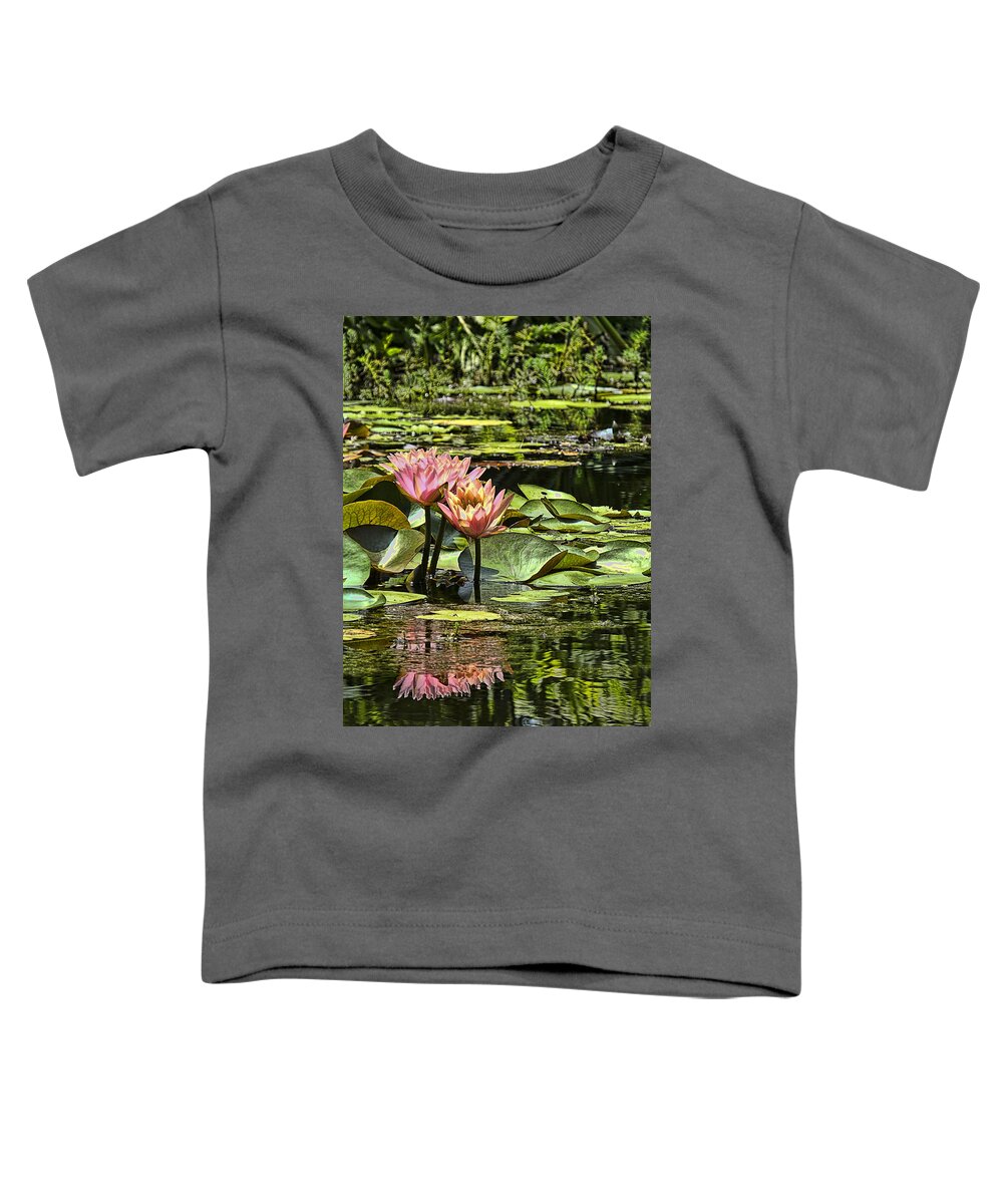 Water Toddler T-Shirt featuring the photograph Pink Water Lily Reflections by Bill Barber