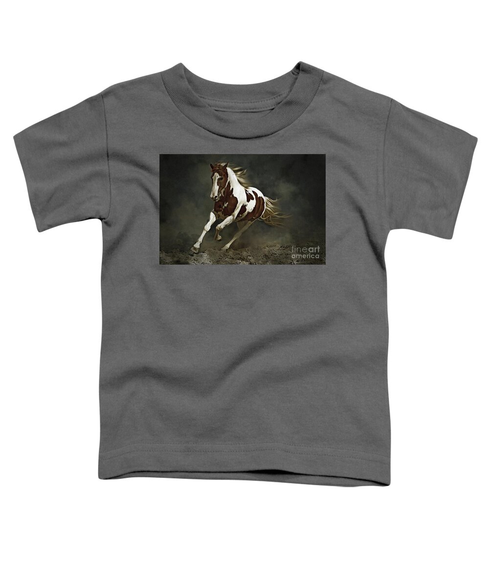 Horse Toddler T-Shirt featuring the photograph Pinto Horse in Motion by Dimitar Hristov